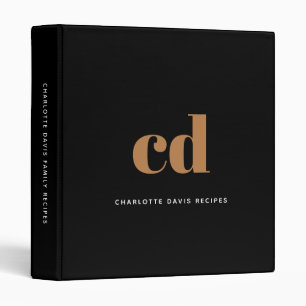 Recipe black gold monogram modern cookbook binder
