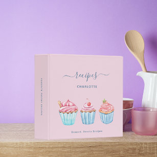 Recipe blush pink baking blue cupcakes name binder
