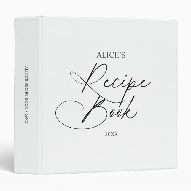 Recipe Book Chic Handwriting Script 3 Ring Binder (Front/Spine)