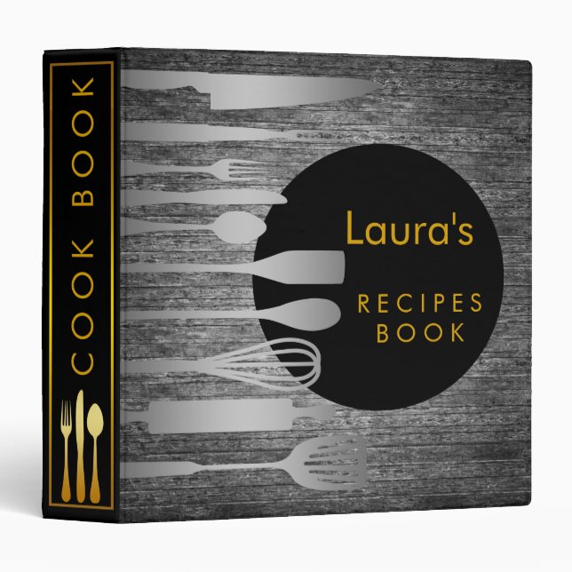 Recipe Book Family Cook Black Grey Wood Binder (Front/Spine)