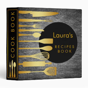 Recipe Book Family Cook Black Wooden Gold Binder