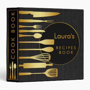 Recipe Book Family Cook Black Wooden Gold Binder