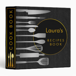 Recipe Book Family Cook Black Wooden Gold Binder