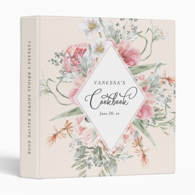 Recipe book for the bride floral bridal shower binder (Front/Spine)