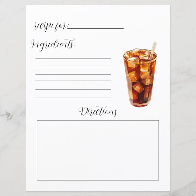 Recipe Book Page for Cold Coffee Recipes (Front)