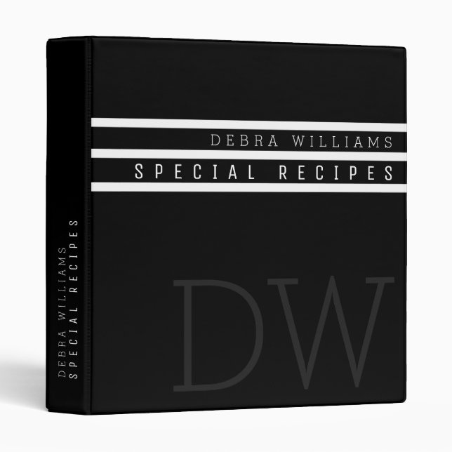 recipe book with chef name, black with stripes binder (Front/Spine)