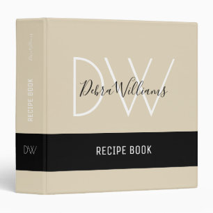Recipe Book with Custom Monogram beige Binder