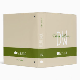 recipe book with custom monogram, beige green binder