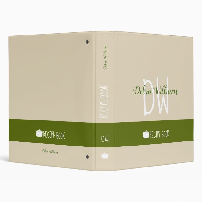 recipe book with custom monogram, beige green binder (Background)