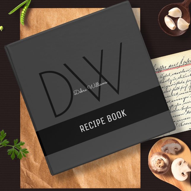 Recipe book with custom monogram, black binder (Creator Uploaded)