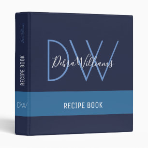 recipe book with custom monogram, blue binder