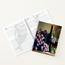 Recipe book with wine and grapes