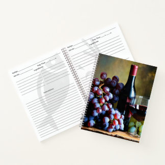 Recipe book with wine and grapes