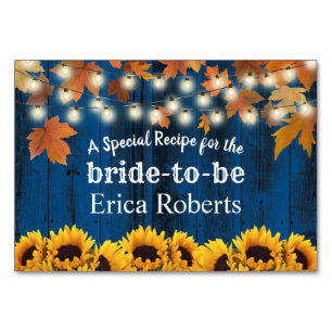 Recipe Card   Autumn Sunflowers Navy Bridal Shower