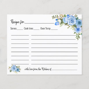 Recipe Card Bridal Shower Blue Floral Wedding