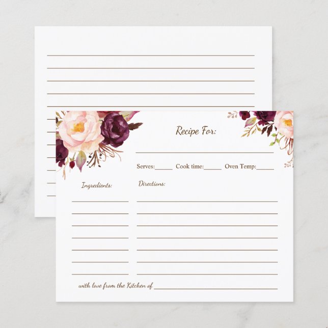 Recipe Card Marsala Flowers Bridal Shower (Front/Back)