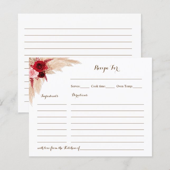 Recipe Card Pampas Grass Bridal Shower Recipe Card (Front/Back)