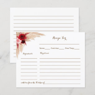 Recipe Card Pampas Grass Bridal Shower Recipe Card