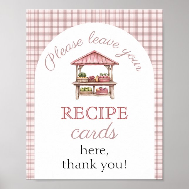 recipe card Pink Country market Bridal Shower sign (Front)