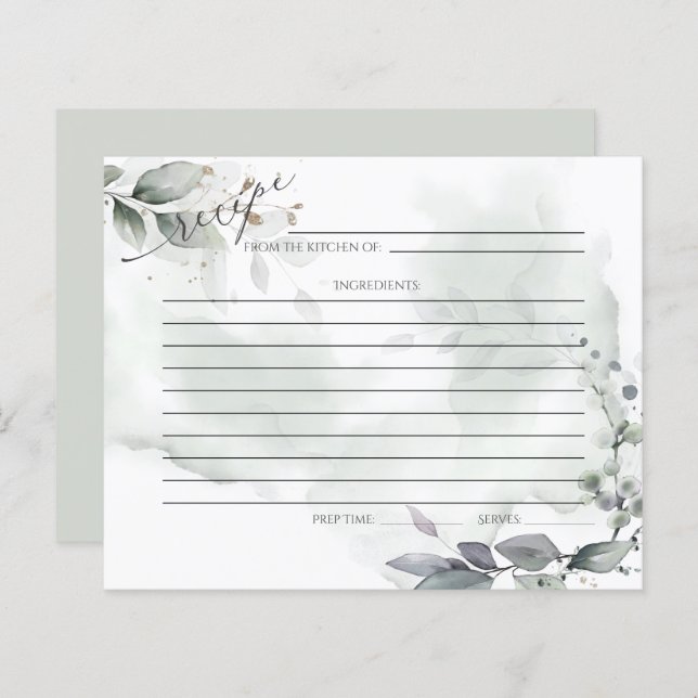 RECIPE CARD | Rustic Watercolor Dusty Greenery  (Front/Back)