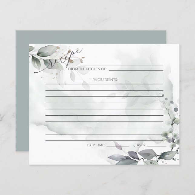 RECIPE CARD | Rustic Watercolor Sage Greenery (Front/Back)
