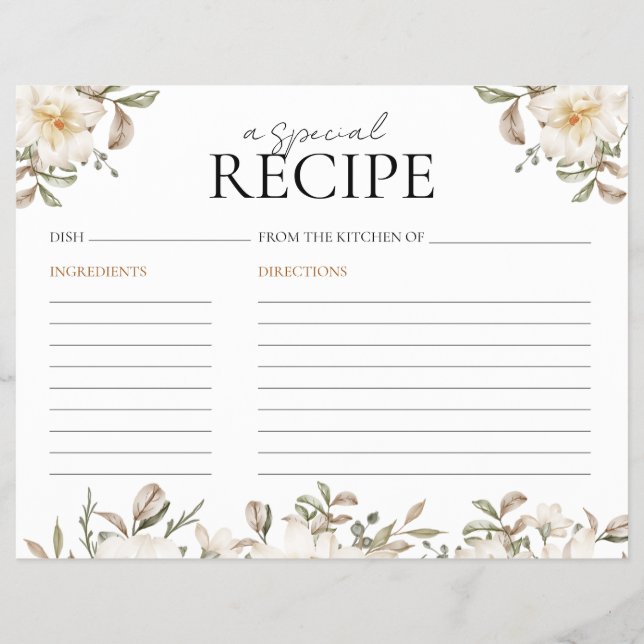 Recipe Card Vino Before Vows Floral Bridal Shower (Front)