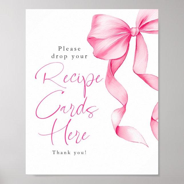 Recipe Cards Blush Pink Bow Bridal Shower Sign (Front)