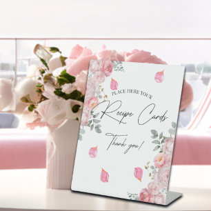 Recipe Cards Blush Roses Petals Bridal Shower Pedestal Sign