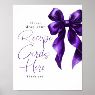 Recipe Cards Dark Purple Bow Bridal Shower Sign