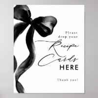 Recipe Cards Here Black Bow Bridal Shower Sign