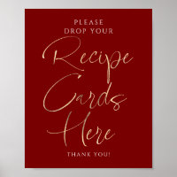 Recipe Cards Red and Gold Bridal Shower Sign
