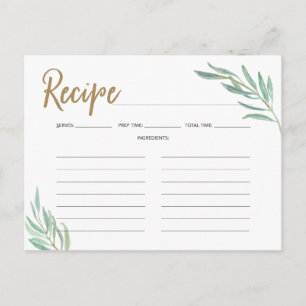 Recipe Cards -Rustic Greenery Bridal Shower Recipe