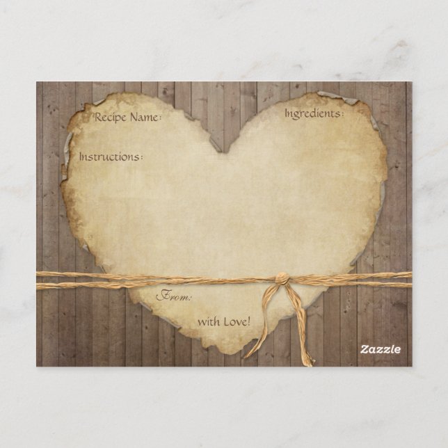 Recipe Cards Rustic Wood Fence Boards Heart Bridal (Back)