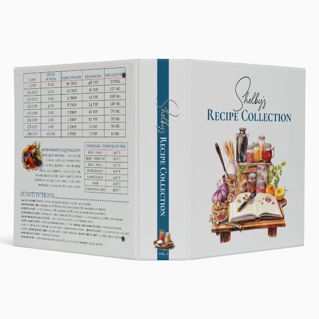 Recipe Collection Organizer Herbs Spices Grey Blue Binder (Background)