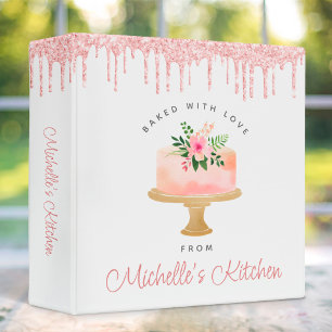 Recipe Cookbook Blush Pink Cake Glitter Drips Chef Binder