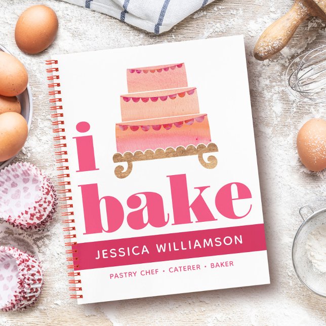Recipe Cookbook Cake Pink Orange Gold Bake Modern Notebook (Creator Uploaded)