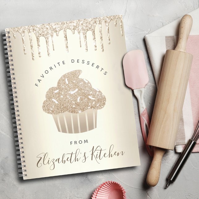 Recipe Cookbook Cupcake Bakery Gold Glitter Drips Notebook (Creator Uploaded)