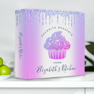 Recipe Cookbook Cupcake Bakery Purple Glitter Drip Binder