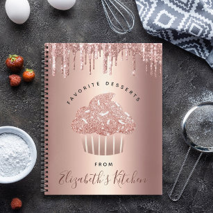 Recipe Cookbook Cupcake Rose Gold Copper Glitter Notebook