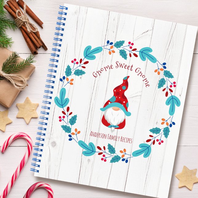 Recipe Cookbook Gnome Holiday Floral Wreath Rustic Notebook (Creator Uploaded)