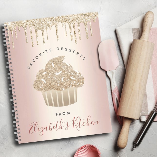 Recipe Cookbook Gold Glitter Cupcake Bakery Pink Notebook (Creator Uploaded)