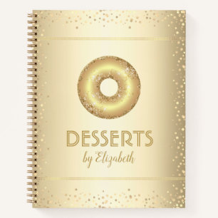 Recipe cookbook gold glitter doughnut modern chic notebook