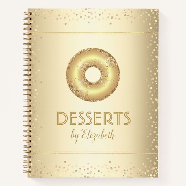 Recipe cookbook gold glitter doughnut modern chic notebook (Front)