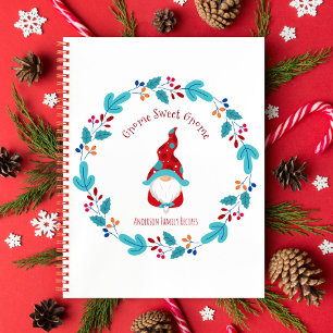 Recipe Cookbook Holiday Gnome Floral Wreath Modern Notebook