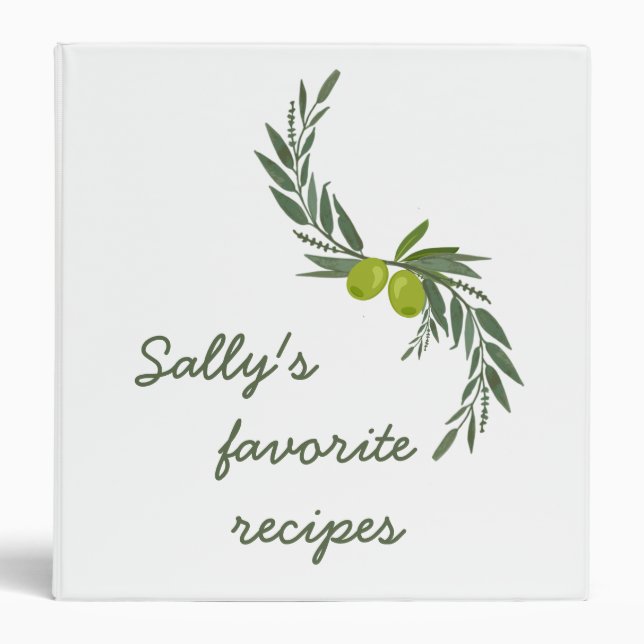 Recipe Cookbook Personalized Mediterranean style Binder (Front)