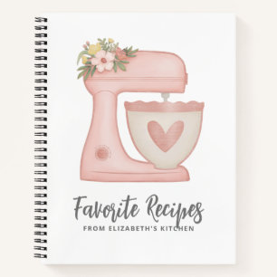 Recipe Cookbook Pink Cake Mixer Bakery Notebook