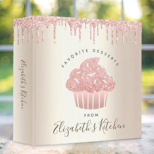 Recipe Cookbook Pink Glitter Cupcake Bakery Gold Binder
