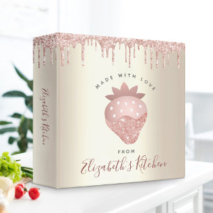 Recipe Cookbook Pink Glitter Drips Strawberry Gold Binder