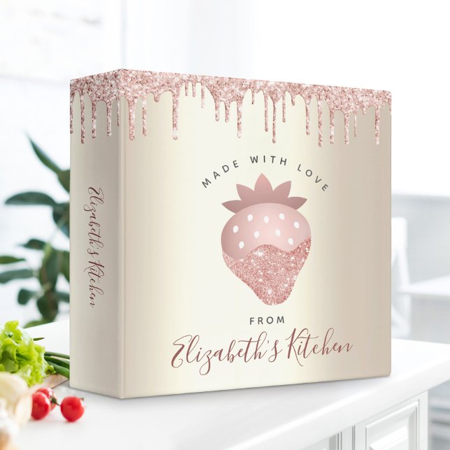 Recipe Cookbook Pink Glitter Drips Strawberry Gold Binder (Creator Uploaded)