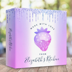 Recipe Cookbook Purple Glitter Drips Strawberry Binder